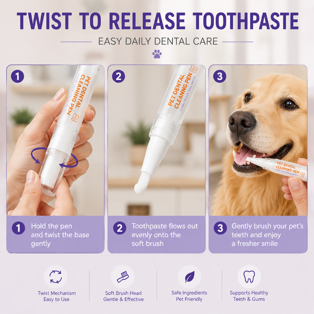 2-in-1 Pet Dental Care Pen | Toothpaste & Brush For Dogs & Cats