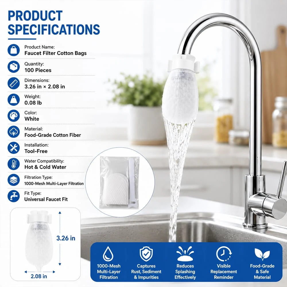 50PCS Universal Faucet Water Purifier | For Kitchen, Bathroom & Shower Tap, Sediment Filtration Anti-Splash
