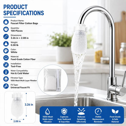 50PCS Universal Faucet Water Purifier | For Kitchen, Bathroom & Shower Tap, Sediment Filtration Anti-Splash