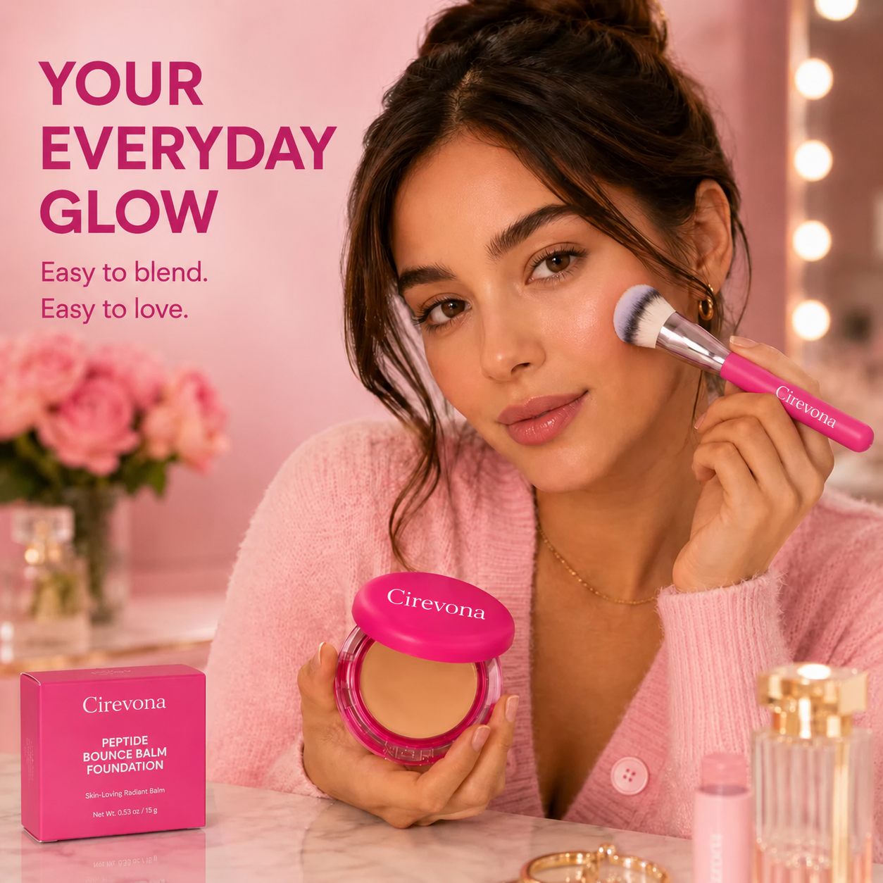 🎁 Buy One, Get One Free | Cirevona Beauty Peptide Bounce Balm Foundation + Precision Brush ✨